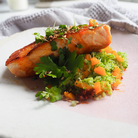Les recettes de Faustine : Tataki de saumon et couscous de brocoli/mangue