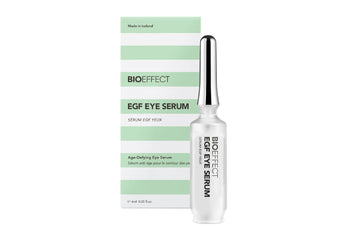 Sérum EGF Yeux BIOEFFECT 6 ml, soin anti-âge pour le contour des yeux, avec flacon à applicateur bille et étui.
